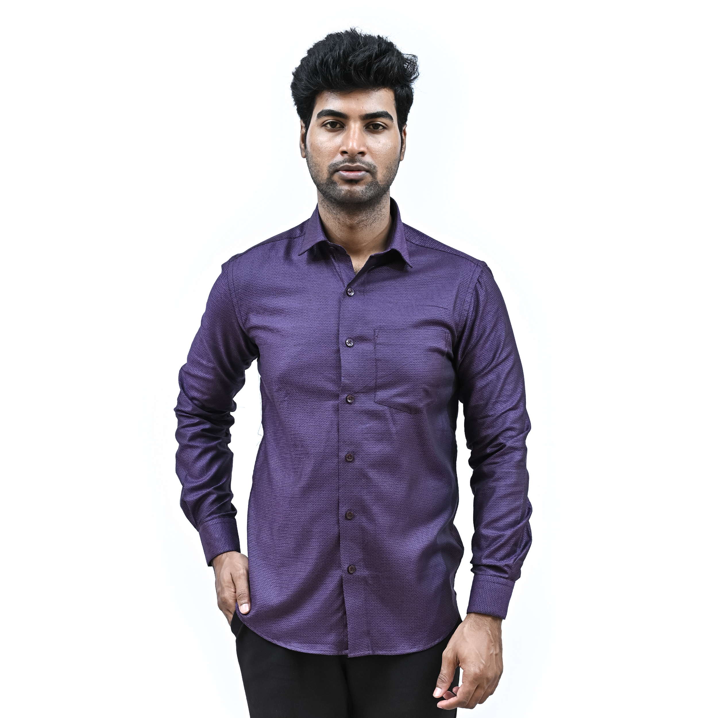 MEN'S PREMIUM PAN VALLEY DARK PURPLE TEXTURED FORMAL SHIRT