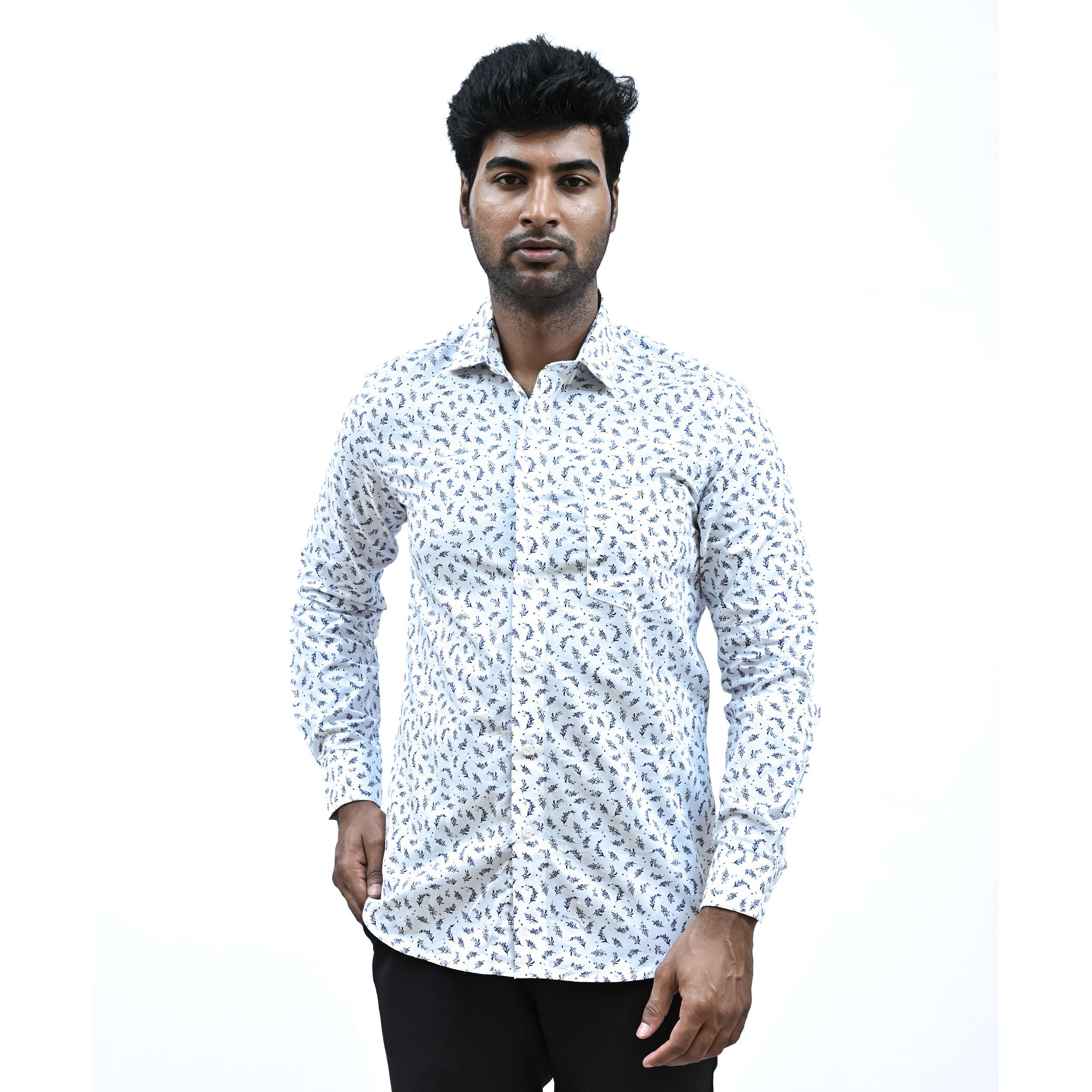 MEN'S PREMIUM PAN VALLEY WHITE LEAF PRINT CASUAL SHIRT